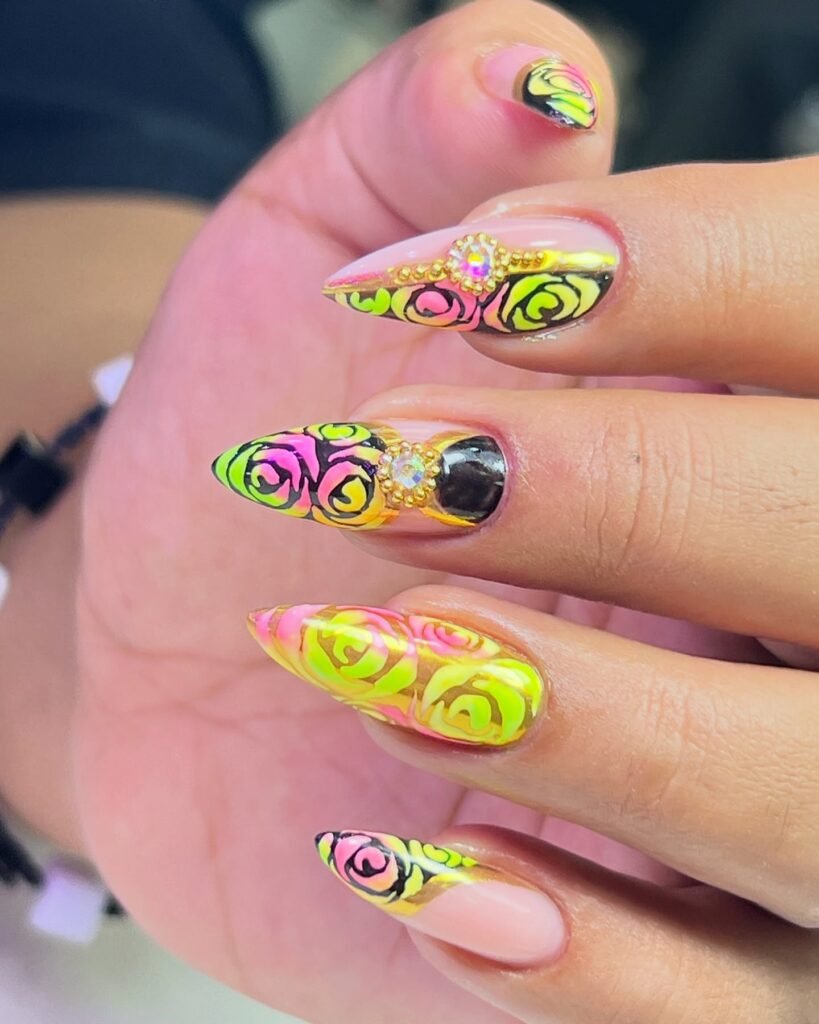 neon dip nail designs 