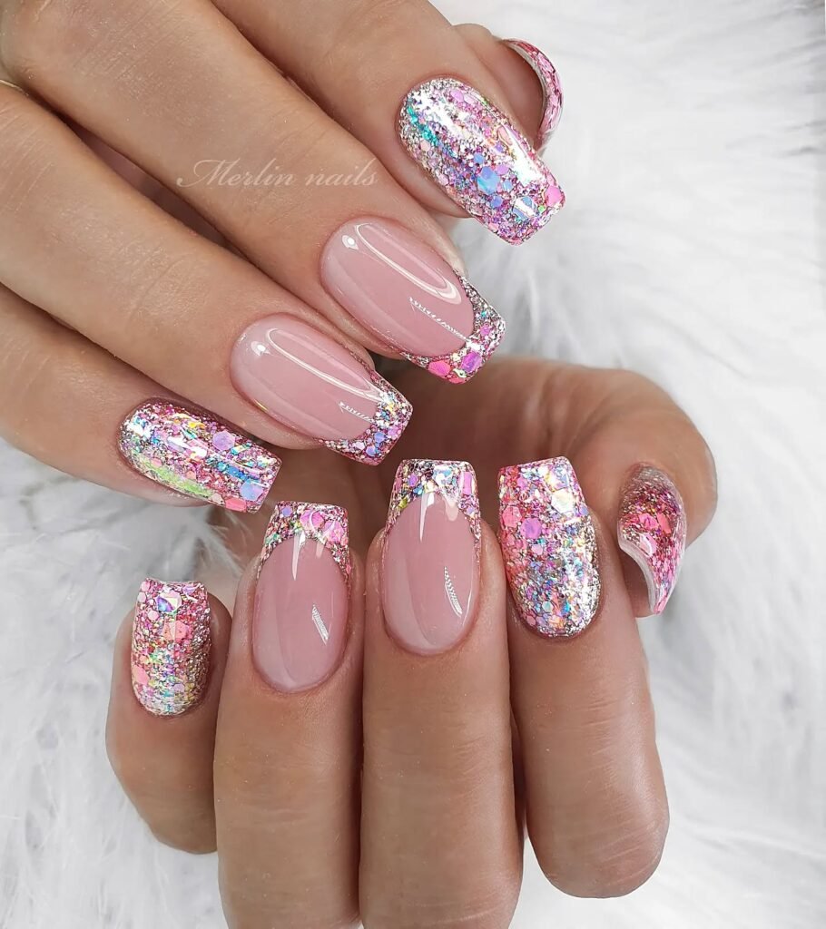 neon nail designs with glitter