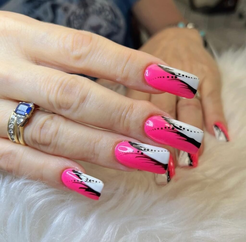 neon pink and black nail designs