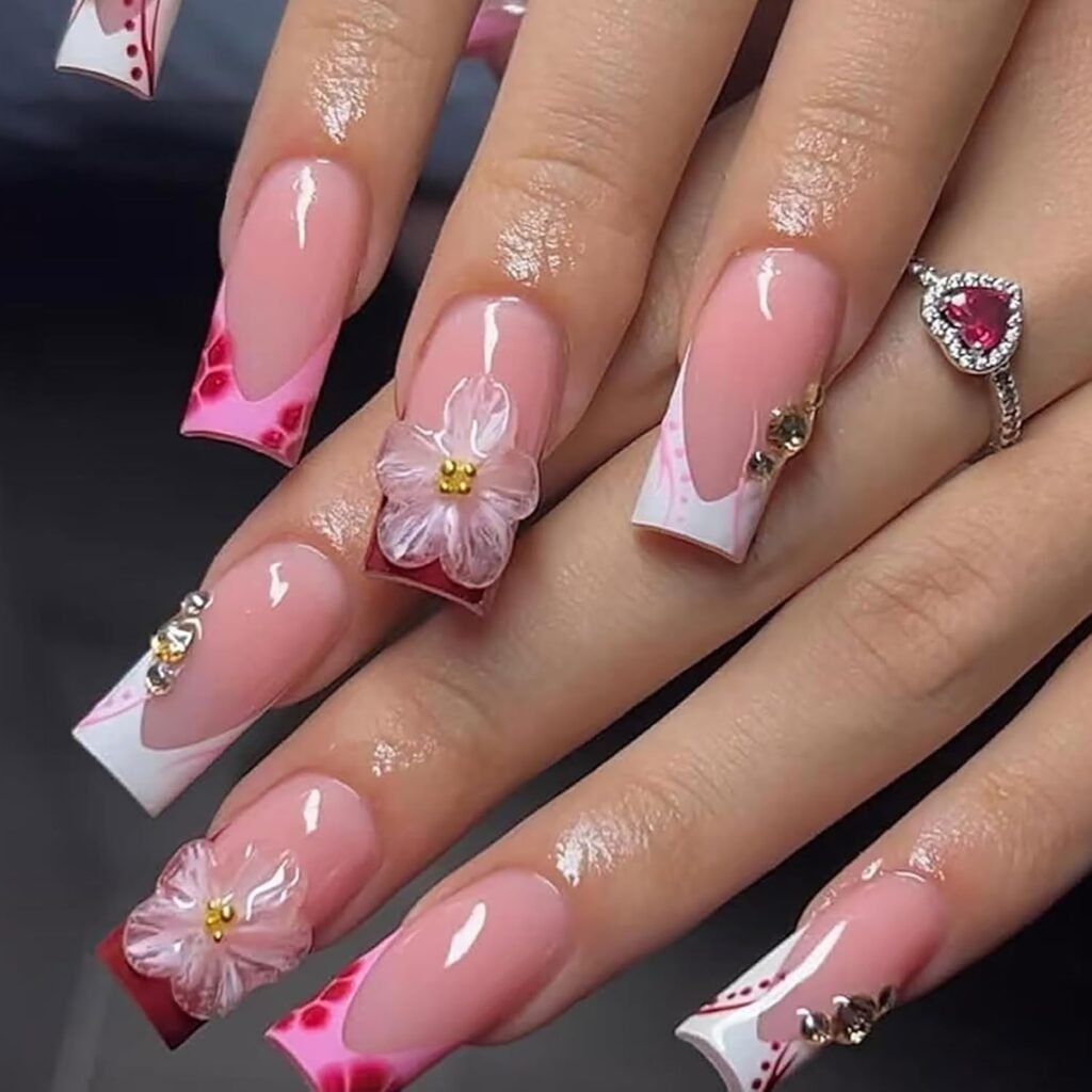 HOSAILY 3D Sakura Pink Flower Press on Nails