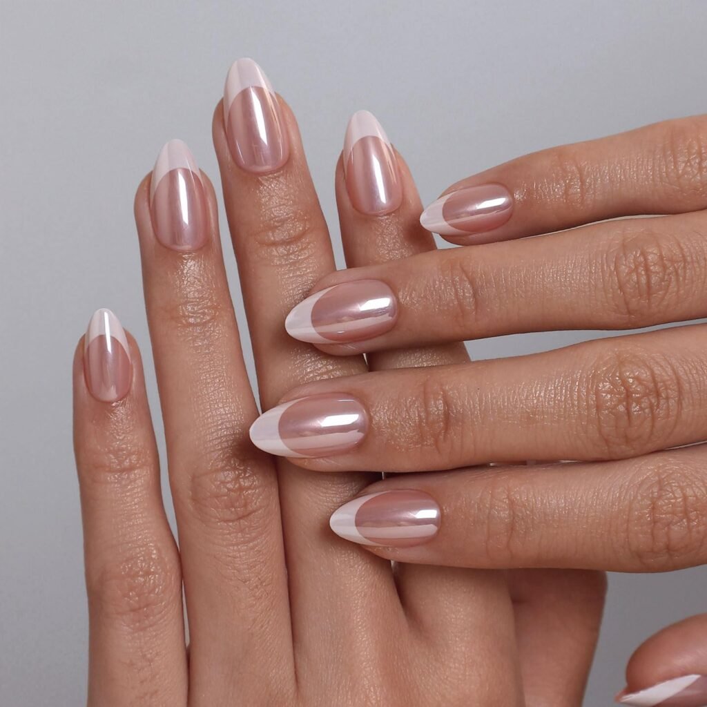 Pink Chrome French Tip Press On Nails